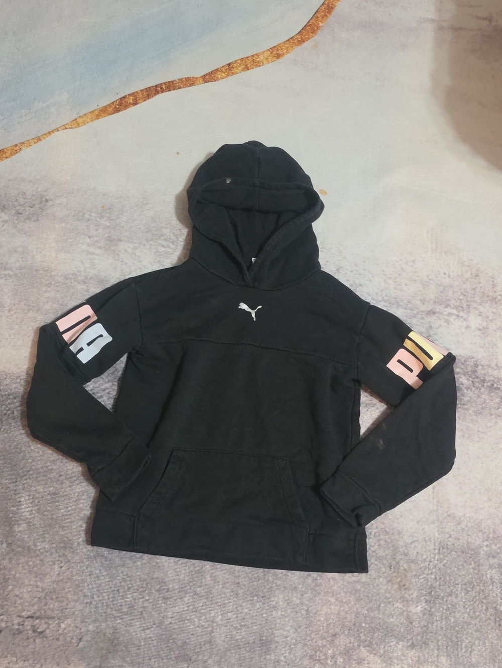 Puma Black Hoodie with Pastel Logo Accents